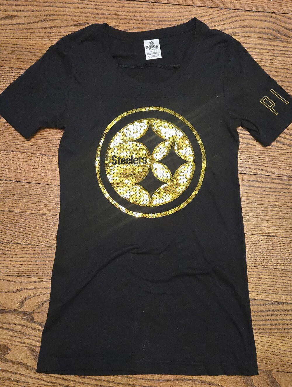 NFL & Pink Victoria's Secret Pittsburgh Steeler T-Shirt Sequin Logo Vintage XS